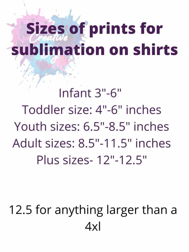 sublimation sizes for shirts
