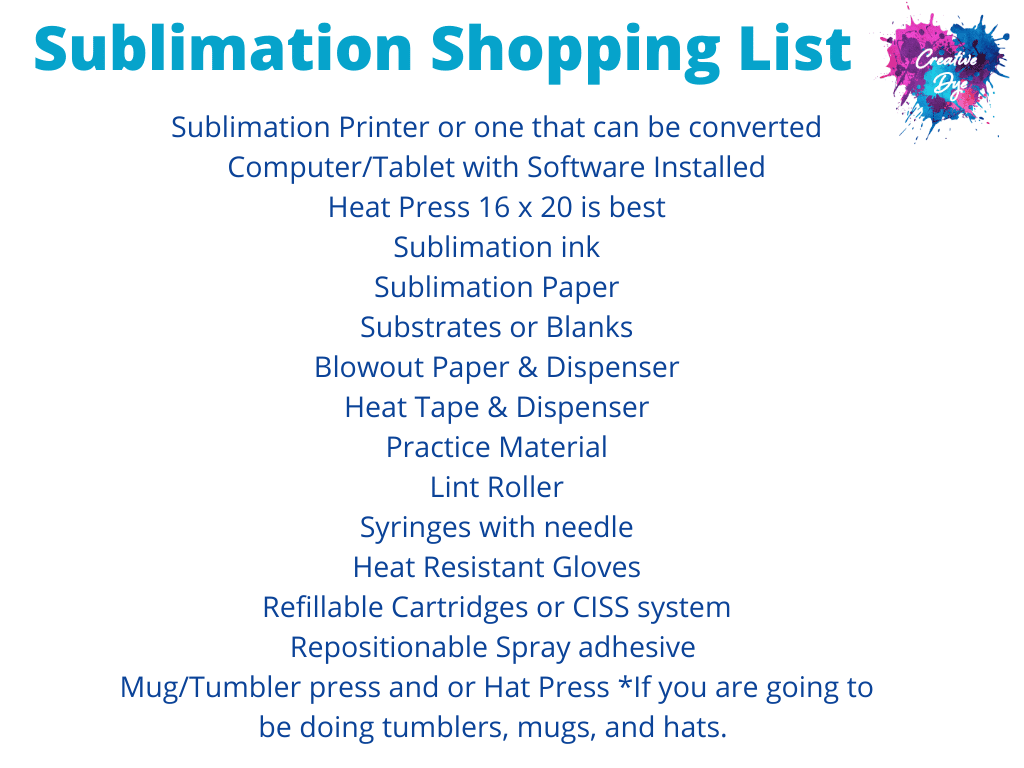 This Sublimation Shopping list is a must have for all beginner sublimation learners.