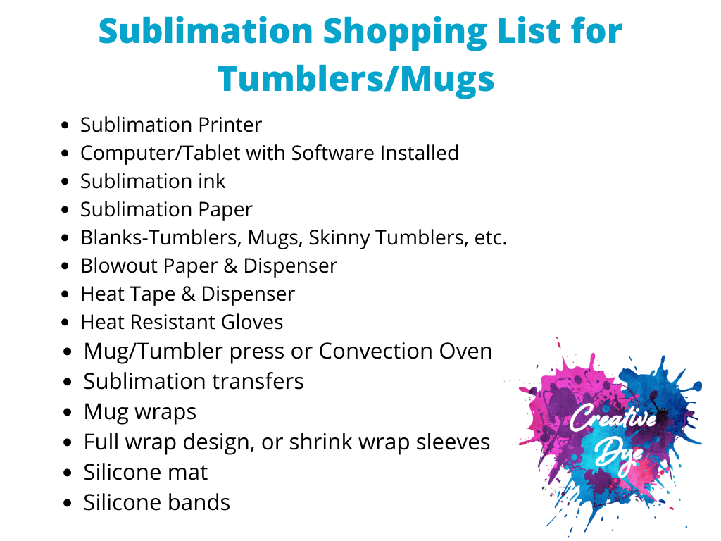 Sublimation Shopping List for Tumblers and Mugs as well convection oven tips
